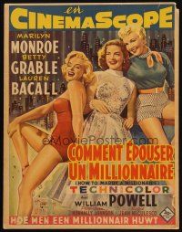 7t183 HOW TO MARRY A MILLIONAIRE Belgian '53 sexy Marilyn Monroe, Betty Grable & Lauren Bacall!