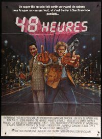 7t448 48 HRS. French 1p '83 different art of Eddie Murphy giving the finger & Nick Nolte w/gun!