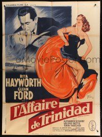 7t454 AFFAIR IN TRINIDAD French 1p R50s different Grinsson art of sexy Rita Hayworth dancing!