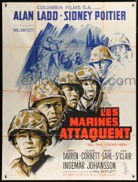 7t457 ALL THE YOUNG MEN French 1p '60 art of Alan Ladd & Sidney Poitier, Korean War race relations!