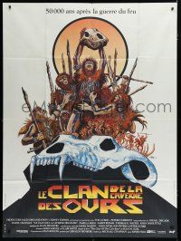 7t532 CLAN OF THE CAVE BEAR French 1p '86 cool different caveman artwork by McGinnis & Druillet!