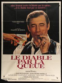 7t550 DEVIL BY THE TAIL French 1p '69 c/u of Yves Montand lighting cigar with burning money!