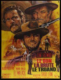 7t603 GOOD, THE BAD & THE UGLY French 1p R70s Clint Eastwood, Van Cleef, Leone, art by Jean Mascii