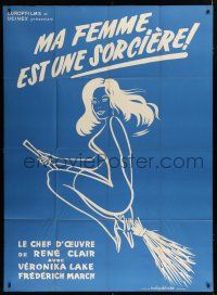 7t638 I MARRIED A WITCH French 1p R50s different art of sexy Veronica Lake flying on broom!