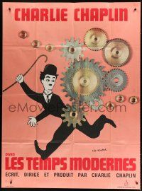 7t722 MODERN TIMES French 1p R70s Leo Kouper art of Charlie Chaplin running w/gears in background!