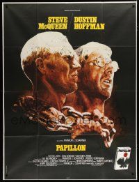 7t751 PAPILLON French 1p '73 Jung art of Steve McQueen & Dustin Hoffman, Franklin J. Schaffner