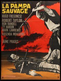 7t802 SAVAGE PAMPAS French 1p '67 Robert Taylor as cowboy in South America, Guy Gerard Noel art!