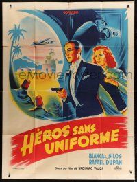 7t825 SIN UNIFORME French 1p '50 Grinsson art of Spanish spy Rafael Duron with gun & pretty girl!