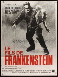 7t831 SON OF FRANKENSTEIN French 1p R69 cool full-length image of Boris Karloff carrying child!