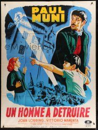 7t845 STRANGER ON THE PROWL French 1p '53 different art of Paul Muni by Cerutti, Joseph Losey!