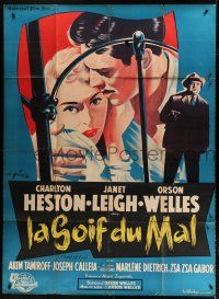 7t866 TOUCH OF EVIL French 1p R60s Grinsson art of Orson Welles, Charlton Heston & Janet Leigh!