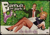 7t172 BAREFOOT IN THE PARK German 33x47 '67 different artwork of Robert Redford & sexy Jane Fonda!