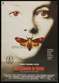 7t176 SILENCE OF THE LAMBS German 33x47 '90 great image of Jodie Foster with moth over mouth!