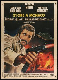 7t307 21 HOURS AT MUNICH Italian 1p '77 great Piovano artwork of Franco Nero shooting gun!