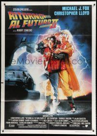 7t314 BACK TO THE FUTURE II Italian 1p '89 art of Michael J. Fox & Christopher Lloyd by Struzan!