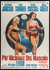 7t333 DEADLIER THAN THE MALE Italian 1p '67 art of sexy Elke Sommer & Koscina in bikinis w/ guns!