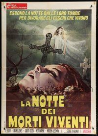 7t376 NIGHT OF THE LIVING DEAD Italian 1p '70 zombie classic, art of girl rising from the grave!