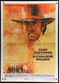 7t383 PALE RIDER Italian 1p '85 great artwork of cowboy Clint Eastwood by C. Michael Dudash!