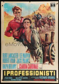 7t385 PROFESSIONALS Italian 1p '66 art of Burt Lancaster & Claudia Cardinale by Olivetti!