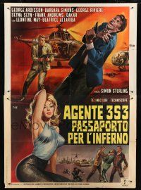 7t255 AGENT 3S3: PASSPORT TO HELL Italian 2p '65 cool art of spies & sexy girl by Antonio Mos!