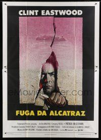 7t273 ESCAPE FROM ALCATRAZ Italian 2p '79 cool artwork of Clint Eastwood busting out by Lettick!