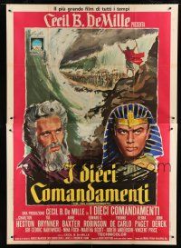 7t297 TEN COMMANDMENTS Italian 2p R68 Cecil B. DeMille classic, Charlton Heston & Yul Brynner!