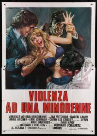 7t301 TRACKDOWN Italian 2p '76 different Ciriello art of three men attacking half-naked woman!