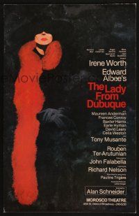 7t072 LADY FROM DUBUQUE stage play WC '80 Edward Albee, cool art of Irene Worth by Kendall!