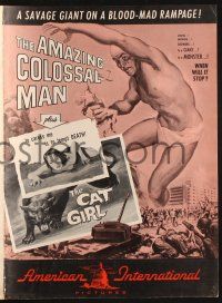 7t095 AMAZING COLOSSAL MAN/CAT GIRL pressbook '57 cool sci-fi double feature!