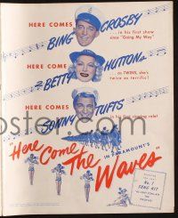 7t123 HERE COME THE WAVES pressbook '44 Navy sailor Bing Crosby, Betty Hutton & Sonny Tufts!