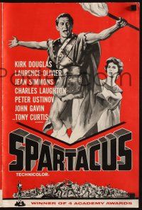 7t154 SPARTACUS pressbook '62 classic Stanley Kubrick & Kirk Douglas epic, cool gladiator artwork!