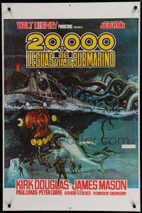 7w024 20,000 LEAGUES UNDER THE SEA Spanish/U.S. 1sh R70s wonderful art of Jules Verne's deep sea divers!