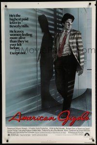 7w051 AMERICAN GIGOLO 1sh '80 handsomest male prostitute Richard Gere is being framed for murder!