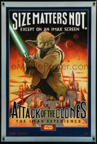 7w057 ATTACK OF THE CLONES style A DS 1sh '02 David McMacken art of Yoda, Size Matters Not!