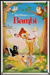 7w060 BAMBI 1sh R88 Walt Disney cartoon deer classic, great art with Thumper & Flower!