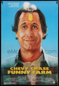 7w219 FUNNY FARM 1sh '88 smiling Chevy Chase w/egg on his face by Steven Chorney!