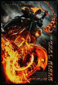 7w224 GHOST RIDER: SPIRIT OF VENGEANCE advance DS 1sh '12 Nicolas Cage, fiery motorcycle!