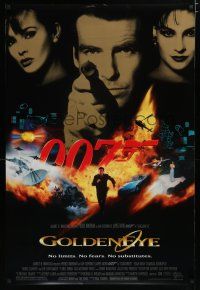7w235 GOLDENEYE DS 1sh '95 Pierce Brosnan as Bond, Isabella Scorupco, sexy Famke Janssen!