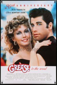 7w243 GREASE 1sh R98 close up of John Travolta & Olivia Newton-John in a most classic musical!