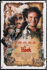 7w282 HOOK 1sh '91 art of pirate Dustin Hoffman & Robin Williams by Drew Struzan!