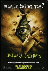 7w325 JEEPERS CREEPERS teaser 1sh '01 Justin Long, creepy image, what's eating you?