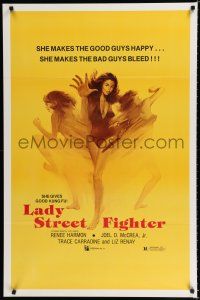 7w368 LADY STREET FIGHTER 1sh '85 she makes the good guys happy & she makes the bad guys bleed!