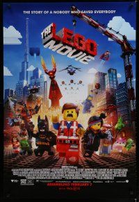 7w383 LEGO MOVIE advance DS 1sh '14 the story of a nobody who saved everybody!