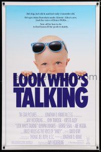 7w404 LOOK WHO'S TALKING 1sh '90 John Travolta & Kirstie Alley have talking babies!