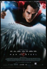 7w432 MAN OF STEEL advance DS 1sh '13 Henry Cavill in the title role as Superman flying!