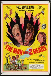 7w436 MAN WITH 2 HEADS 1sh '72 William Mishkin horror, shudder in the house of degradation!