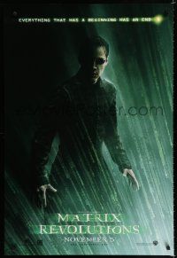 7w018 MATRIX REVOLUTIONS teaser DS 1sh '03 cool image of Keanu Reeves as Neo!