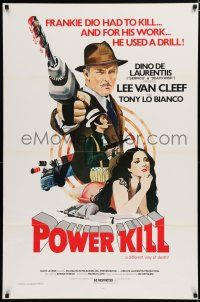 7w448 MEAN FRANK & CRAZY TONY 1sh '75 cool art of BAD Lee Van Cleef with bloody drill, Power Kill!