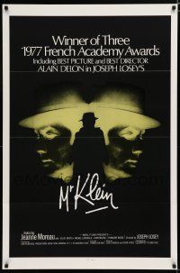 7w476 MR. KLEIN 1sh '77 cool image of Jewish art dealer Alain Delon, directed by Joseph Losey!