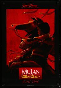7w479 MULAN advance DS 1sh '98 Disney Ancient China cartoon, great image wearing armor on horseback